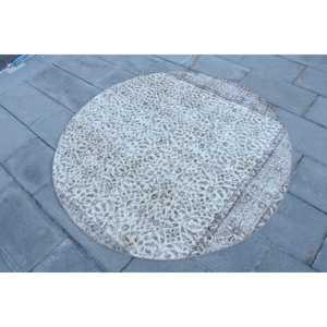 Alfombra Vintage, Alfombra Turca de 4.9x4.9 pies, Alfombra de Lana con Diseño Floral Gris - Product Image 2