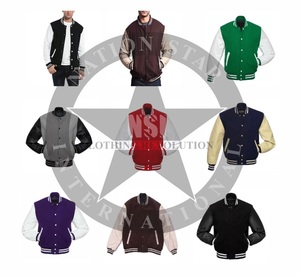 Veste universitaire en peau de vache à col côtelé en laine pour hommes de grande taille vente en gros de veste universitaire Letterman unie vierge - Product Image 2
