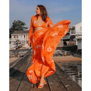 Top Corto y Falda de Gasa Naranja Maya, Traje de Baño, Salida de Baño - Product Image 3