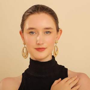 ต่างหูห่วงปาล์มทำด้วยมือสำหรับผู้หญิงเครื่องประดับแบบห้อยสไตล์โบฮีเมียนน้ำหนักเบาวันหยุดพักผ่อนชายหาดในฤดูร้อนดีไซน์แบบฟางทรงรีทรงกลม - Product Image 2