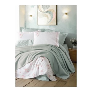 Parure de lit de luxe en coton Piqué, motif floral menthe mentholée, pour la maison, disponible en tailles King et Twin, 4 ou 6 pièces - Product Image 1