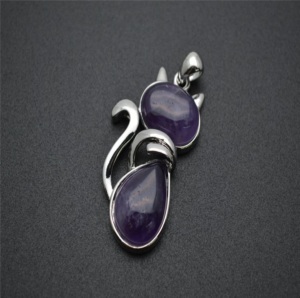 จี้หินเงินแมวสร้อยคอคริสตัลรักษาแมวเครื่องประดับจักระพลังงานสัตว์ทำด้วยมือสำหรับผู้หญิง - Product Image 4