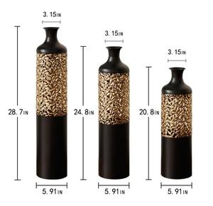 Juego de Jarrones de Piso Negros Premium con Diseño de Tallado Dorado, Perfecto para Decoración de Hogar de Lujo y Regalos, Hecho a Mano en India - Product Image 4