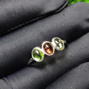 Anillo fino de Plata de Ley 925, 1,33 gramos, cabujones ovalados de turmalina múltiple Natural, ajuste de bisel, rodio para regalo de aniversario - Product Image 2