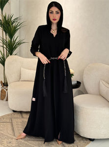 Ensemble de robe intérieure Abaya XXL en soie noire anti-rides pour adultes, style Dubaï, tenue de prière ornée de perles de sequins sophistiquées, parfait - Product Image 6