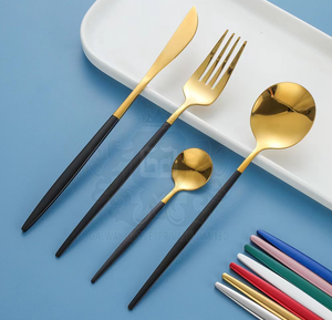 Best Price 24-Piece Luxury Modern <b>Black</b> <b>Gold</b> Stainless Steel Dishwasher Safe <b>Cutlery</b> Set Food-grade for Hotel Weddings Gifts for - Product Image 6