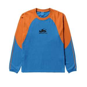 Sudadera de cuello redondo de manga larga con panel de contraste personalizado para hombre, jersey de moda con diseño de corte y costura azul y naranja - Product Image 2
