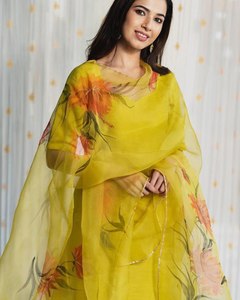 Ensemble costume Anarkali en soie vintage pour femmes brodé Dupatta imprimé à la main Modal Salwar pour les fêtes de mariage - Product Image 5