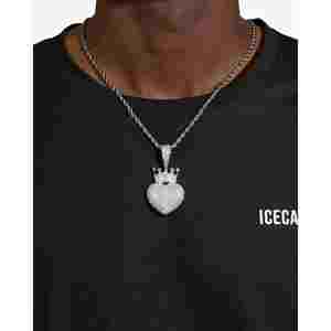 Pendentif cœur couronné en or 14 carats avec breloques en diamant moissanite, collier - Product Image 2