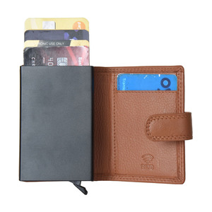 Mens Leather Pop Up Card Holder <b>RFID</b> Blocking Slim Compact <b>Wallet</b> With Button Closure Mini Front Pocket Organizer Design - Product Image 2