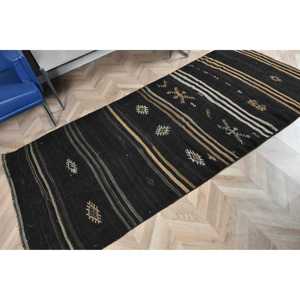 Vintage Turkish <b>Rug</b>, 3.6x8 ft Area <b>Rug</b>, <b>Black</b> Kilim Polka dot <b>Rug</b> - Product Image 4