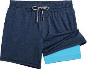 Shorts de course 2 en 1 pour hommes, 100% coton et élasthanne/polaire, short de sport de 5 pouces avec poches zippées, shorts d'entraînement à séchage rapide pour hommes - Product Image 4