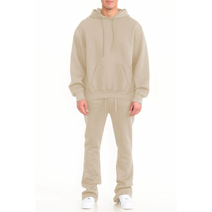 ชุดวิ่งจ๊อกกิ้งวินเทจสีจางแบบกำหนดเองชุดวอร์มแบบมีฮู้ดชุดวอร์มกางเกงวอร์มขาบานขาตรงกางเกงซักกรดชุดสองชิ้น - Product Image 6