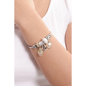 Pulsera y Brazalete de Perlas Elegantes y Largas de Plata en Polvo con Cuentas de Acero para Mujer - Product Image 4