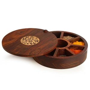Contenedor de almacenamiento de cocina tradicional Cajas de especias artesanales de madera para fines de organización de especias y hierbas de la India por GM IMPEX - Product Image 6
