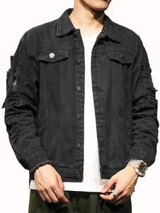 Chaqueta vaquera desgastada para hombre, chaqueta informal de camionero con botones y agujeros rasgados, abrigo vaquero, chaqueta vaquera con diseño de agujeros rasgados - Product Image 2
