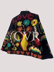 Hand Embroidered Floral Velvet <b>Coat</b> Mandarin Collar Full Sleeve Plus Size Women's Autumn Bohemian Casual Outerwear - Product Image 3