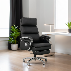 Silla de Oficina Reclinable Contemporánea con Altura Ajustable, Cuero Sintético y Reposapiés Cromado, Comodidad Premium, Reposacabezas Ajustable - Product Image 5