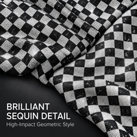 Tissu en maille à sequins géométriques noir et blanc avec motif à carreaux pour robes et décorations d'événements (vente en gros)