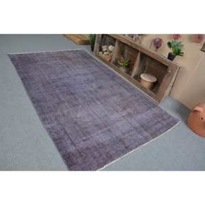 Alfombra turca Vintage moderna, Alfombra de lana de retazos púrpura de 5x8 pies para sala de estar, patrón de rompecabezas de respaldo de látex clásico de 4m de ancho - Product Image 4