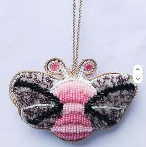 Butterfly Embroidered and Beaded Crystal Zari <b>Christmas</b> charm Ornaments <b>Pink</b> Illuminated Holiday <b>Decor</b> Hanging ornament - Product Image 1