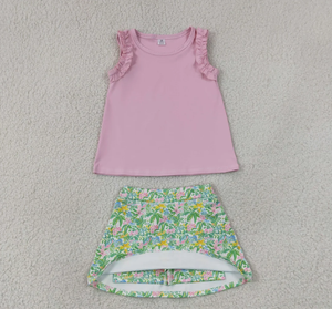 Ensemble de vêtements courts pour bébés filles, tunique en coton rose, jupe active pour yoga, motif plantes marines - Product Image 5