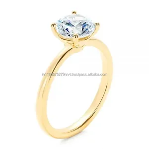 Moissanite 14k plaqué or bague de fiançailles bague de mariage coupe ronde dernières bagues de conception simple en gros bijoux en diamant originaux - Product Image 4