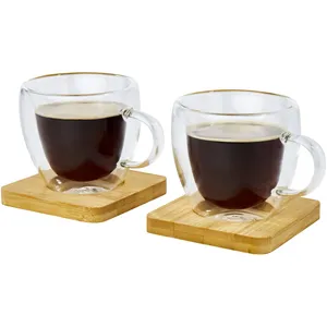 Sustainable <b>Manti</b> Glass Bamboo Cups Set Eco-Friendly Drinkware - Product Image 6