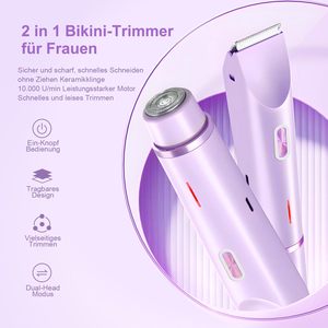 Afeitadora Eléctrica 2 en 1 Recargable por USB-C para Mujer, Resistente al Agua IPX7, Recortadora para Rostro, Piernas y Brazos, Fácil de Limpiar y Lavable - Product Image 6