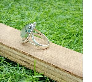 Anillo de declaración artística de estilo bohemio de Plata de Ley 925, Prehnita Natural cuadrada de piedra preciosa, regalo cristiano elegante hecho a mano - Product Image 3