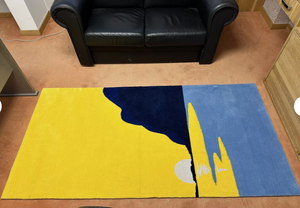 Tapis moderne à motifs abstraits en laine/soie noué à la main, jaune vif, bleu marine, multicolore, rouge, lavable, adapté aux animaux domestiques - Product Image 2