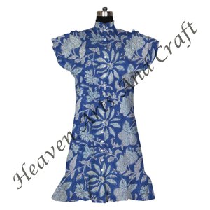 Vestido de algodón con estampado floral de bloque hecho a medida para mujer, Tops cortos sin mangas para bodas, reventa en tiendas de ropa - Product Image 2