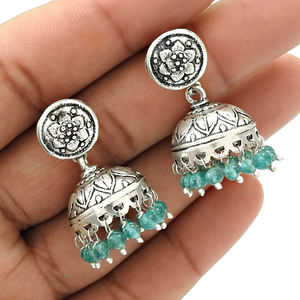 Joyería artesanal india con aspecto artesanal, pendientes de estilo étnico de piedras preciosas de Topacio Azul Natural de Plata de Ley 925 para mujeres y niñas - Product Image 2
