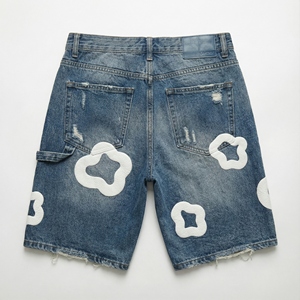 Shorts en jean pour hommes, imprimé puff, streetwear, coupe ample, délavé, écologique, décontracté, demi-pantalon, vente en gros, commande en gros - Product Image 2
