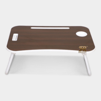 Mesa de Estudio Portátil de Madera Marrón para Laptop con Patas Plegables, Ranura para Tablet y Portavasos, Perfecta para Cama, Sofá, Oficina y Hogar