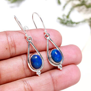 925ต่างหูเงินสเตอร์ลิงแท้อัญมณีไพฑูรย์ลาพิส Lazuli แบบห้อยเครื่องประดับดีแบบกึ่งสังเคราะห์สำหรับเป็นของขวัญในงานปาร์ตี้ - Product Image 4