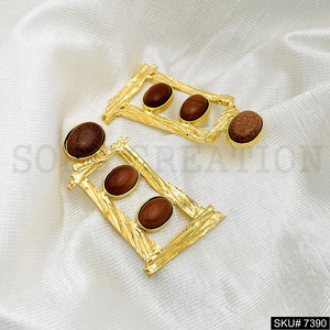 <b>Gold</b> plated Drop and <b>Dangle</b> Gemstone Texture Stylish <b>Earring</b> <b>Earrings</b> Designer Fashion Jewelry <b>Gold</b> Plated <b>earrings</b> - Product Image 2