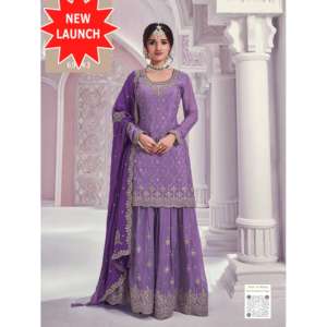 Nuevo Lanzamiento, Traje Plazzo de Tela Chinon para Trabajo Pesado, Conjunto de Tres Piezas, Ideal para Invitados de Boda, Precio de Exportación al por Mayor - Product Image 1