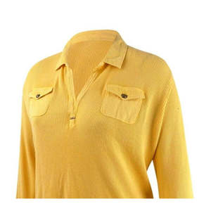 Top Popover da Donna Tommy Hilfiger in Maglia Waffle Vintage Casual Giallo Brillante Taglia Sottile Traspirante con Bottoni - Product Image 3