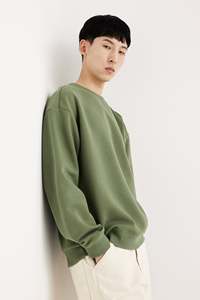 Sudadera de manga larga XL verde suave para hombre, chaqueta recortada de algodón y poliéster con costilla, soporte, ajuste holgado, diseño de hombro caído para - Product Image 4