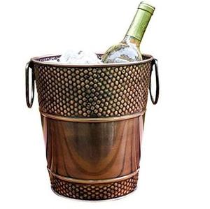 Seau à glace en cuivre pur avec poignées en forme d'anneau |   Refroidisseur à vin |   Décoration de table de fête de luxe pour hôtel, décoration d'intérieur - Product Image 2