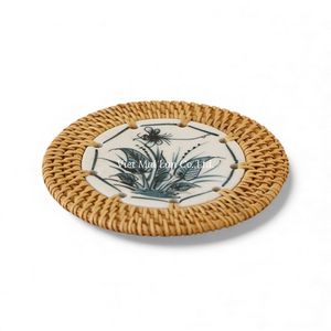 Juego de Posavasos Decorativos Bohemios de Ratán con Bandeja Tejida Natural de Vietnam para Café, Té y Decoración Diaria de la Mesa del Hogar - Product Image 4