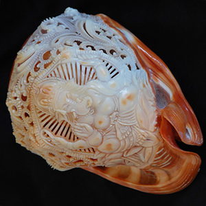 Arte tallado en concha Melo SEASHELL JOYERÍA Arte Pulido Marfil Ganesa Motivo Artesanía decorativa religiosa Talla atractiva - Product Image 3