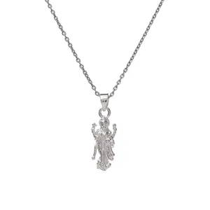 Collier pendentif divinité en argent 925 avec diamant et perle, design vintage tendance en forme de croix, bijoux spirituels pour mariage et fiançailles - Product Image 1