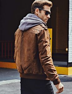 Blouson de moto en cuir marron pour homme avec capuche amovible respirante pour les courses automobiles - Product Image 4