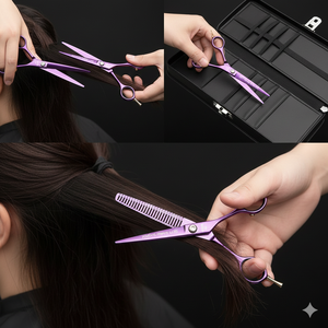 Juego de Tijeras Profesionales para Adelgazar el Cabello, Tijeras de Peluquería de Acero Inoxidable Color Morado para Salón - Product Image 2