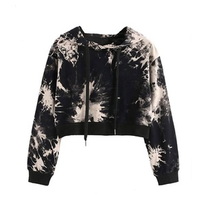 Sudaderas con capucha recortadas teñidas con lazo de algodón 100% de calidad superior, suéter de mujer, suéteres de invierno, diseño desgastado, logotipo impreso-XS - Product Image 1