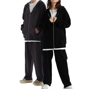 Ensemble de survêtement unisexe en molleton imprimé respirant de poids moyen, avec sweat à capuche zippé oversize et pantalon de survêtement à jambes larges, style streetwear minimaliste - Product Image 1