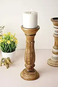 Porte-bougie en bois rustique, décoration de ferme, chandelier sur piédestal sculpté à la main, finition en bois naturel, centre de table pour la maison, accent décoratif - Product Image 4