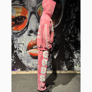 Ensemble de survêtement brodé délavé de haute qualité avec logo personnalisé, pantalon évasé, 100 % coton, style streetwear empilé, pour hommes - Product Image 2